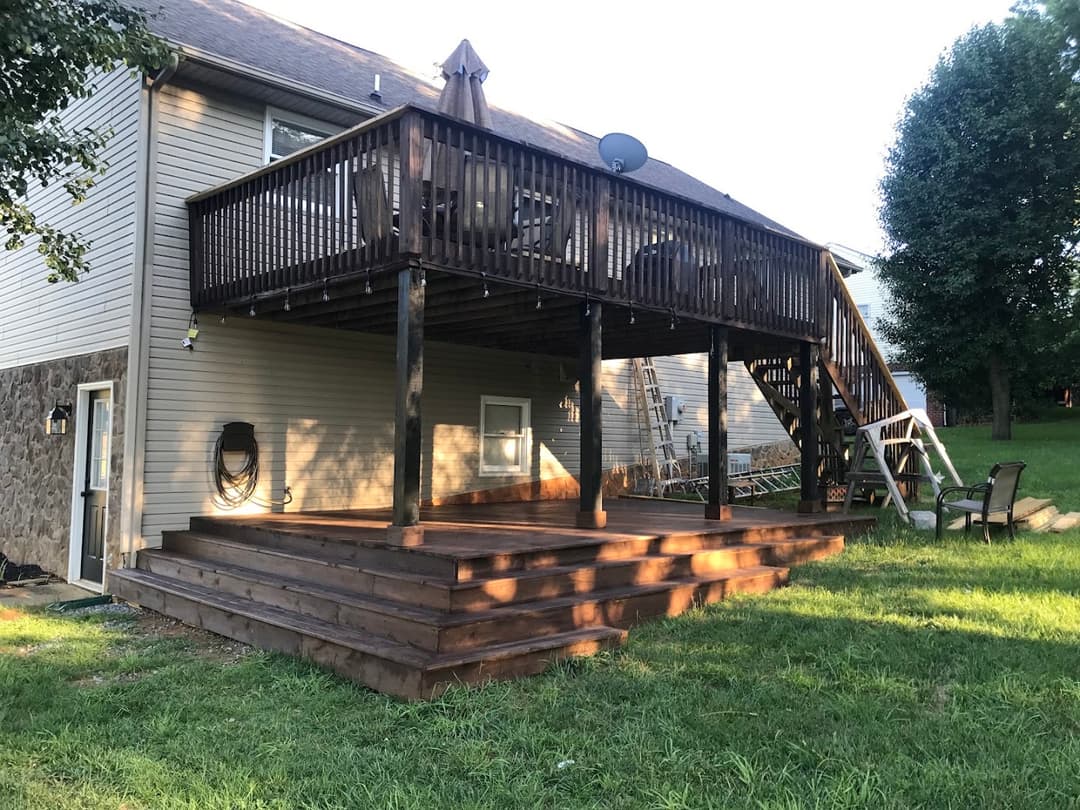 Finished two-tier wooden deck, Roanoke
